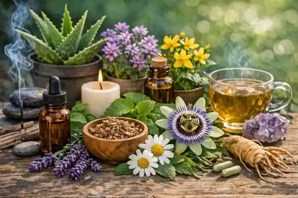 Collection de plantes médicinales contre le stress et l'anxiété