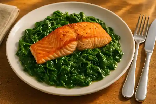 Aliments sains pour faire baisser la tension artérielle : saumon, baies, légumes verts et fruits