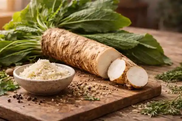 Racine de raifort fraîche et sauce au raifort - Condiment piquant et santé