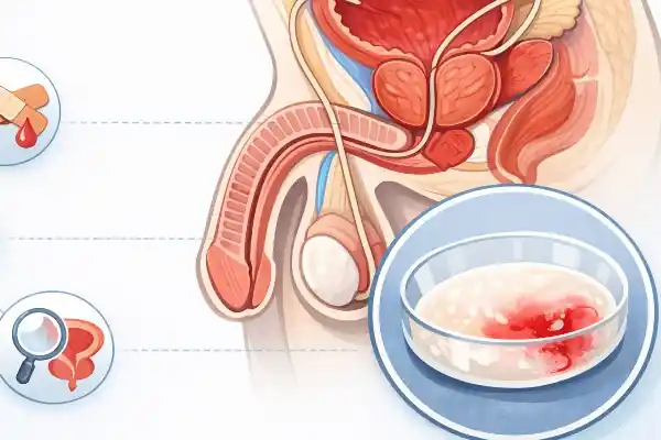 Sang dans le sperme - Illustration médicale de l'hémospermie